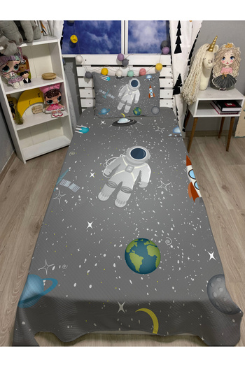yok yok evim eve dair her şey Astronaut Patterned Single Bedspread and Pillowcase Set