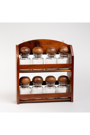 Billi glass spice jar set with wooden rack 12 pcs