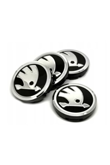 F180 Set 4 center caps for Skoda alloy wheels, Black/Silver, Diameter 56 mm