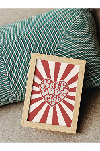 studio duha Self Love Club Retro Poster - Kırmızı Kalp Tasarımlı Retro Vintage Görünümlü Çerçevesiz Tablo