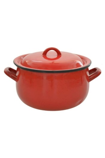 OEM Set oala bombata si capac, tabla emailata, rosu, 26 cm