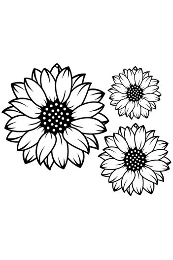 Mirfa Wooden Wall Art With Self Adhesive Base - Black (Sunflowers - Pack of 3)
