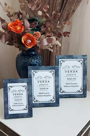 Verda Çerçeve Set of 3! 10X15, 13X18 cm and 15X21 cm Photo Frame! Decorative Frame with Wooden Legs and Pvc Glass!