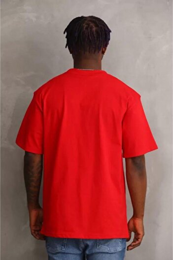 Moderie Butik Unisex Printed Oversize T-Shirt - Red