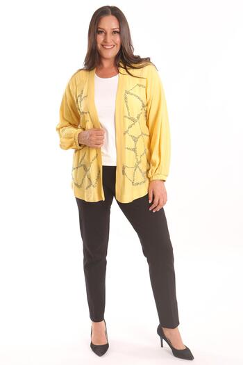 Metpoint Trend42Plus Large Size Front Stone Printed Yellow Jacket