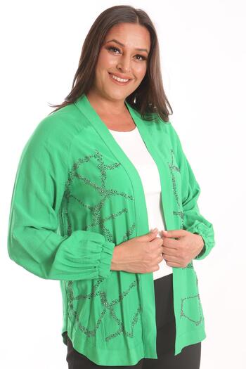 Metpoint Trend42Plus Large Size Front Stone Printed Green Jacket