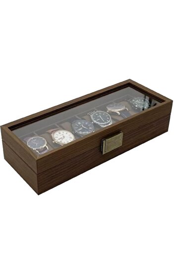 PUFO Elegant wooden box for storing and organizing 6 watches, Elite model, brown