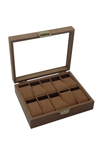 PUFO Elegant wooden box for storing and organizing 10 watches, Elite model, brown