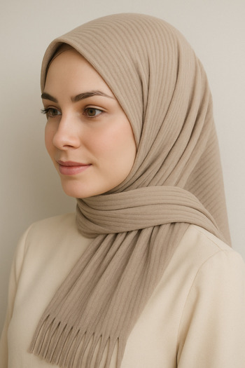 Merve Nayir Practical Pleated Ready Made Shawl Mink