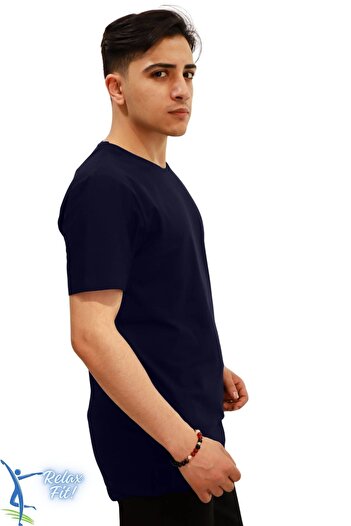 Moda Anna Μπλουζάκι Casual Cut Crew Neck Βαμβακερό χτενισμένο μπλουζάκι Navy Blue