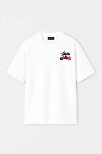 THE RULE Unisex Stüssy Playing Cards Printed Oversize 100% Cotton Wide Cut Textured Crew Neck T-Shirt Rf0539