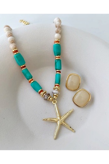 mos&more 3 Pieces, Cream Starfish Necklace and Earring Set