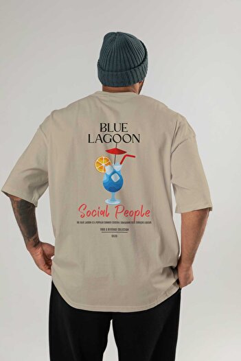 Ankhises Μπλουζάκι με στάμπα Blue Lagoon Cocktail Oversize Ανδρικό Γυναικείο 100% βαμβακερό μπλουζάκι με λαιμόκοψη
