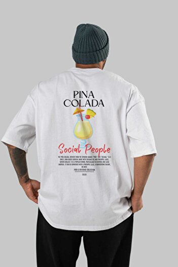 Ankhises Μπλουζάκι Pinna Colada Cocktail με στάμπα Oversize Ανδρικό Γυναικείο 100% βαμβακερό μπλουζάκι με λαιμόκοψη