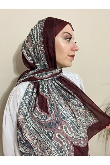 MODA Mineleşarp Vela Pattern Soft Shawl - Claret Red