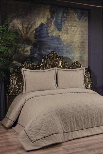 Çeyiz Diyarı Daye Filled Chenille Double Bedspread Cappucino