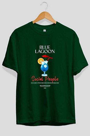 Ankhises Μπλουζάκι Blue Lagoon Cocktail μπροστά με στάμπα Oversize Ανδρικό Γυναικείο 100% βαμβακερό μπλουζάκι με λαιμόκοψη