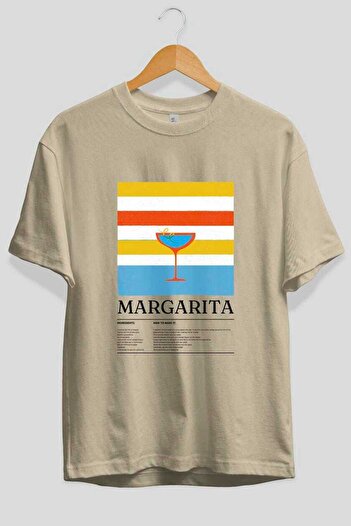 Ankhises Μπλουζάκι Margarita Cocktail μπροστά με στάμπα Oversize Ανδρικό Γυναικείο Βαμβακερό μπλουζάκι με λαιμόκοψη
