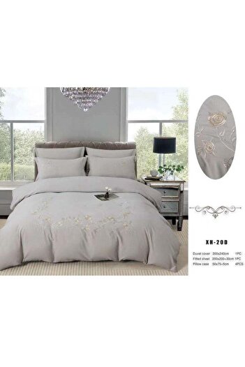 Comfy King Size Soft Embroidered Floral All Season Luxurious Cotton 6Pc Grey Comforter Set