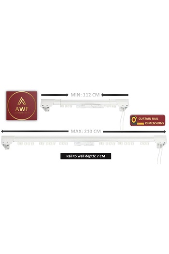 AWF AL WADI FURNITURE Ultra Corded Single Adjustable Traverse Curtain Rail with Curtain Hanging Hooks, 112 – 210 cm, WHITE