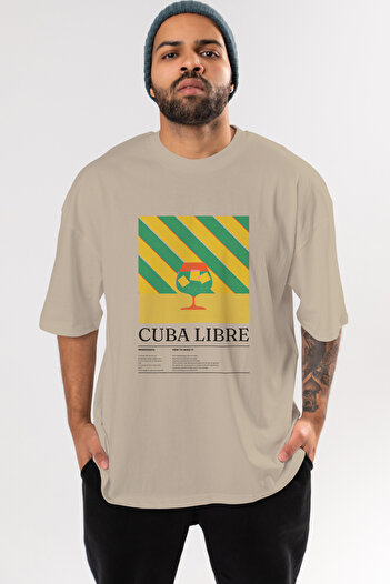 Ankhises Cuba Libre Cocktail μπροστινό εμπριμέ μπλουζάκι Oversize Ανδρικό Γυναικείο Βαμβακερό μπλουζάκι με λαιμόκοψη