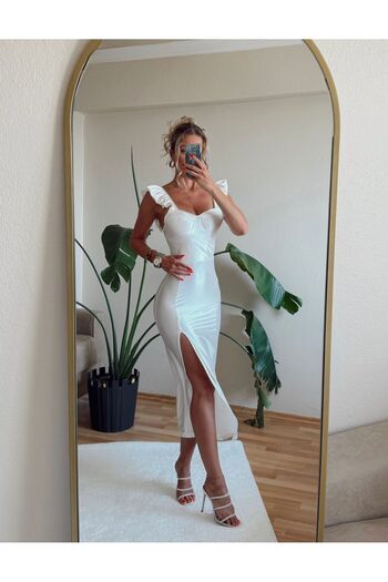 sajarsln Rochie de umăr liliac din satin Lycra albă
