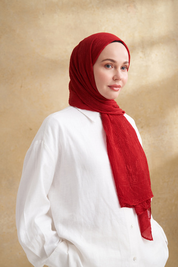 ARMANDA Muslin Leaf Pattern Shal - Red