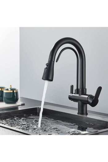 CasaVie Baterie de bucatarie cu 3 ci, negru mat, cu 2 funcii de curgere i du extractibil, cod 1381