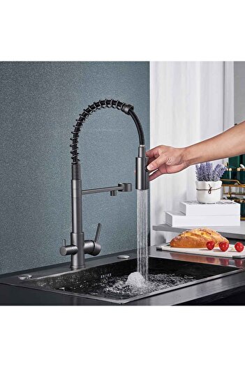 CasaVie Professional kitchen faucet, with flexible shower, filtered water spout, matte gray, code 1656