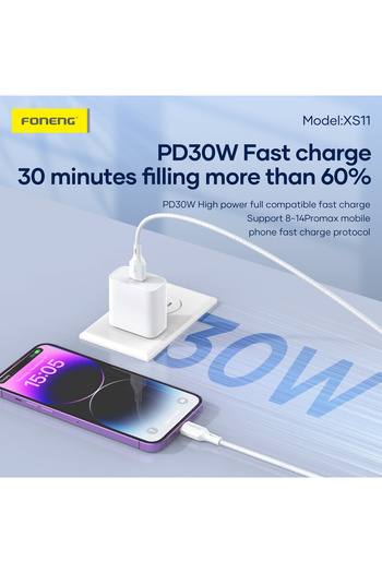 Fibaks 30W iPhone 7 8 X XR 11 12 13 14 Mini Plus Pro Max Uyumlu Type-C To Lightining Hızlı Şarj Kablosu