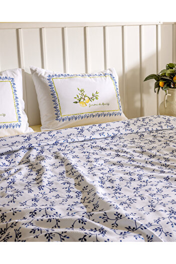 Madame Coco Gabrielle King Size Cotton Ecocell Printed Pique Set - Navy Blue