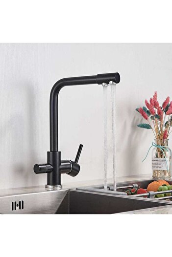 CasaVie Baterie bucatarie cu 3 cai pentru filtru de purificare, negru mat cu puncte mici, cod 1212