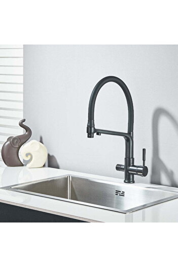CasaVie Baterie bucatarie 3 cai pentru filtru de purificare si 2 functii de curgere a apei, negru mat, 1666