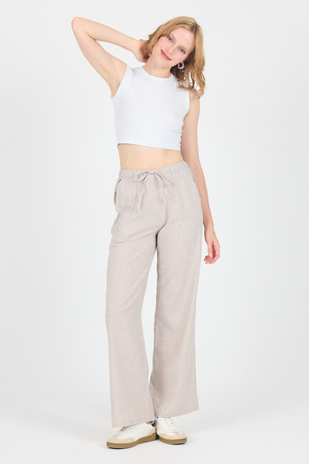 Rays Beige Cotton Elastic Waist Wide Leg/Loose Leg Trousers 4754A