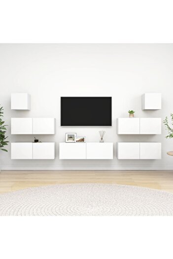 vidaxl 7 Piece TV Cabinet Set White Engineered Wood