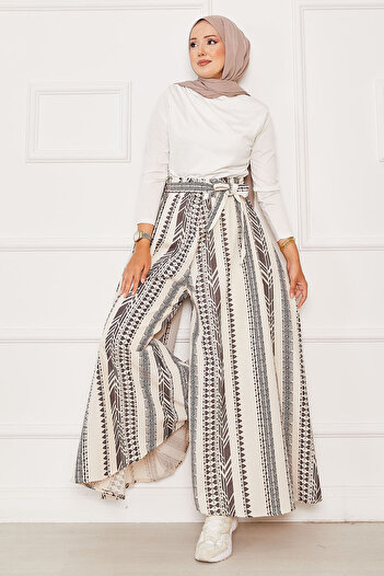 EBRUTESETTÜR Patterned Waist Belt Detailed Skirt Trousers