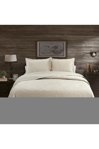 Boutique Blanche beige cotton king size bed spread 3 pc set