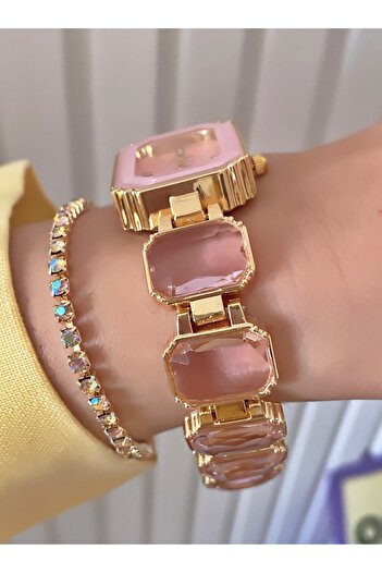 Merand Pembe Kristal Zarafet – Parlak Taşlı Saat