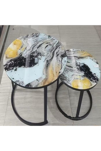 Türkiye Round Coffee Table Set of 2 Modern Nesting Side End Table for Living Room,Round Wooden Coffee Table