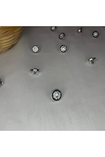 Bukle İplik Ethnic Patterned Stone & Twist Detailed Silver Bottom Sewing Button 1.14 mm 18" (20 Pcs)