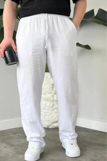 NO 601 Men's White Summer Muslin Linen Blended Fabric Baggy Pantalon