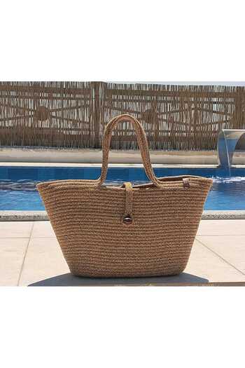 REYGON TEKSTİL Straw Color Button Shoulder Bag Beach Bag Casual Bag Short Handle