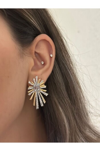 MyladyAccessoriess Two Color Baguette Stone Detail Steel Earrings