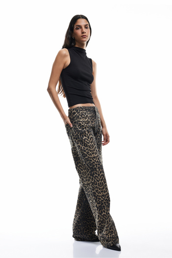 Koton Cotton Stone Detailed Buttoned Pocket Leopard Patterned Jean Trousers - Longer Straight Jean
