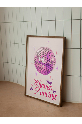 studio duha This Kitchen Is for Dancing Poster Frameless Painting Colorful Kitchen Decoration Disco Ball Poster