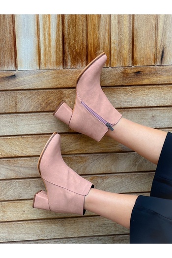 BERFONA Barni̇s Pink Leather 5 cm Heel Boots Botti̇e