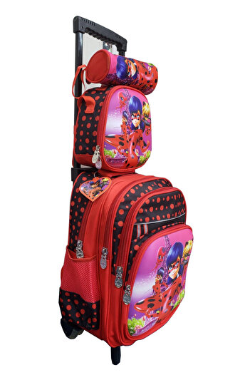 ZippyPack Cartoon Printed Kids School Trolley Backpack Set, 3 Pieces, 16.5 Inch Rolling Bag Lunch Box Pencil C