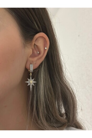 MyladyAccessoriess Zircon Stone Detail Dangle Pole Star Earrings