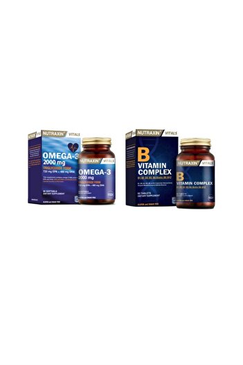 Nutraxin Omega 3 Fish Oil 2000 Mg 60 Capsules + Vitamin B 60 Containing B1, B2, B3, B5, B6, B12 and Biotin