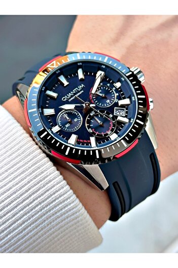 Quantum Function Navy Blue Color Silicone Cord Steel Case Men Wrist Watch 1127.399